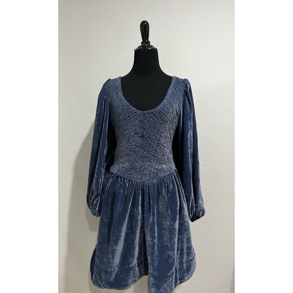 NWT Free People Farrier Velvet Mini Dress Color-Harbor M/L - Picture 2 of 5